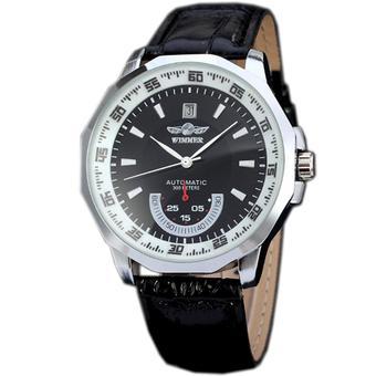 WINNER Casual Leather Strap Automatic Mechanical Mens Sport Watch Black WW323 (Intl)  