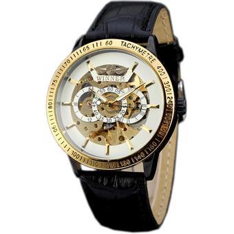 WINNER Charm Gold Bezel Automatic Skeleton Mechanical Leather Mens Sport Watch WW239 (Intl)  