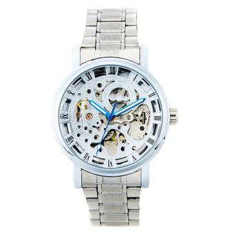 WINNER Fashion Automatic Mechanical Watch Silvery Skeleton Round Transparent Dial Self-winding Wristwatch  