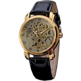 WINNER Leather Strap Mens Skeleton Mechanical Vintage Automatic Watch Gold WW113 (Intl)  