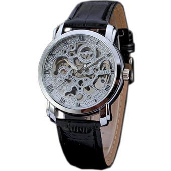 WINNER Leather Strap Mens Skeleton Mechanical Vintage Automatic Watch Silver WW114 (Intl)  