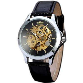 WINNER Leather Strap Skeleton Men Automatic Self-Wind Mechanical Watch Black WW142 (Intl)  