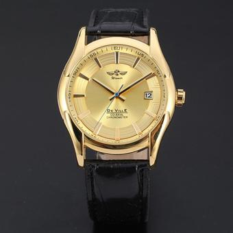 WINNER Luxury Gold Men's Automatic Mechanical Black Leather Strap Mens Watch WW216 (Intl)  