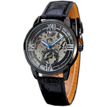 WINNER Retro Skeleton Automatic Mechanical Leather Strap Mens Sport Watch Black WW126 (Intl)  