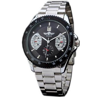 WINNER Silver Stainless Steel Automatic Mechanical Mens Sport Watch Black Dial WW304 (Intl)  