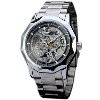 WINNER Silver Steel Skeleton Automatic Mechanical Mens Sport Watch Black Dial WW300 (Intl)  