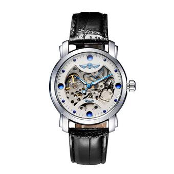 WINNER Snug PU Leather Automatic Mechanical Watch Water Resistant Vintage Style Self-winding Analog Unisex Wristwatch with Shining Rhinestone Hour Markers- Intl  