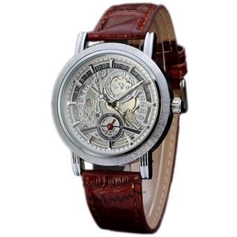 WINNER Vintage Automatic Skeleton Mechanical Men Brown Leather Watch White Dial WW101 (Intl)  