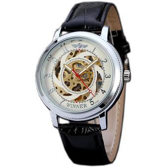 WINNER Vintage Leather Band Automatic Mechanical Skeleton Mens Watch White Dial WW160 (Intl)  