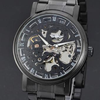 WINNER Vintage Skeleton Automatic Mechanical Men Stainless Steel Watch Black WW128 (Intl)  