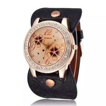 WOMAGE Lady Fashion Punk Style Alloy Case Big PU Leather Straps Analog Quartz Watches black - Intl  