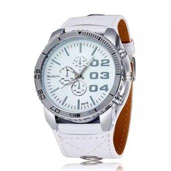 WOMAGE Men Big Round Style Adjustable Alloy Case PU leather Band Quartz Watches white (Intl)  