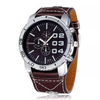 WOMAGE Men Big Round Style Adjustable Alloy Case PU leather Band Quartz Watches coffee (Intl)  