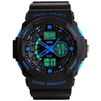 Waterproof LED Digital Sports Military Wrist Watch Stopwatch Dual Time Zone Display Wristwatch for Men Blue  