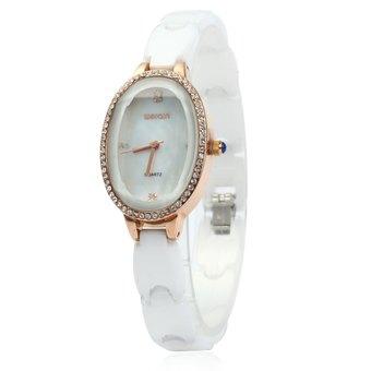 WeiQin 2611 Women Quartz Watch Crystal Rhinestone Shell Dial White Ceramic Band (Gold ) - Intl  