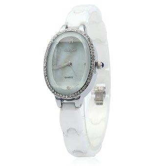 WeiQin 2611 Women Quartz Watch Crystal Rhinestone Shell Dial White Ceramic Band (Silver) - Intl  