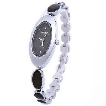 WeiQin 2612 Ladies Quartz Watch Oval Dial Rhinestone Scale Opal Decoration Strap (BLACK) - Intl  