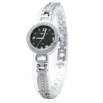 WeiQin 2615 Women Quartz Wristwatch Stereo Rhinestone Four Leaf Clover Print (BLACK) - Intl  