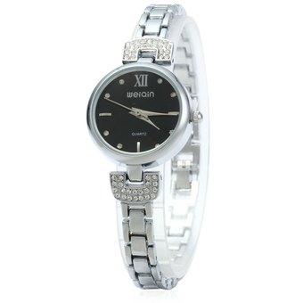 WeiQin 2620 Women Analog Quartz Wristwatch Rhinestone Scale SILVER BLACK (Intl)  