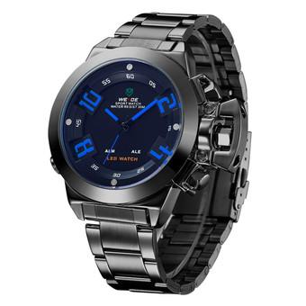 Weide Japan Quartz Stainless Strap Men LED Sports Watch 30M Water Resistance - WH1008 - Black/Blue  