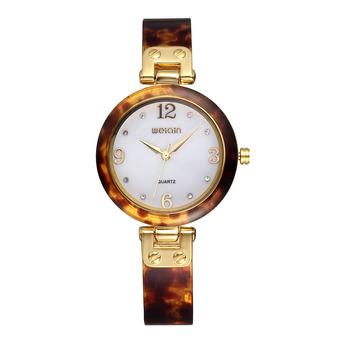 Weiqin Arcuated Hardlex Rasin Rhinestone Yellow Gold Watch Women Luxury Brand Fashion Dress Watches Time Hours Relogio Feminino?Gold White  