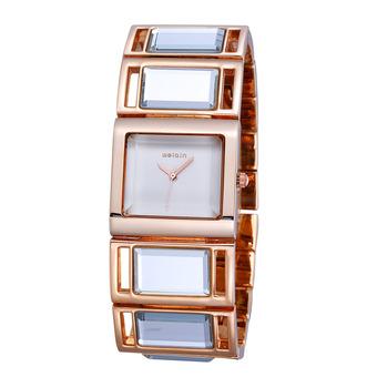 Weiqin Luxury Hardlex Gold Mirror Strap Women's Bracelet Watches Colorful Shell Square Dial Fashion Watch Lady Relogio Femininoâ€”Gold White  