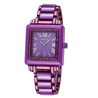 Weqin Square Rhinestone Dial Luminous Hands Rome Style Quartz Women Watches(Purple) (Intl)  