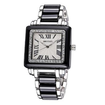 Weqin Square Rhinestone Dial Luminous Hands Rome Style Quartz Women Watches(silver black) (Intl)  