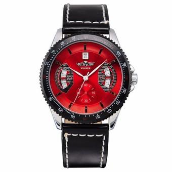 Winner F1 Calendar Design Auto Mechanical Watch Leather Band Red Dial - Intl  