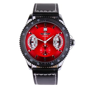 Winner Mens Auto Self-Wind Complete Calendar Leather Watch (Black & Red) (Intl)  