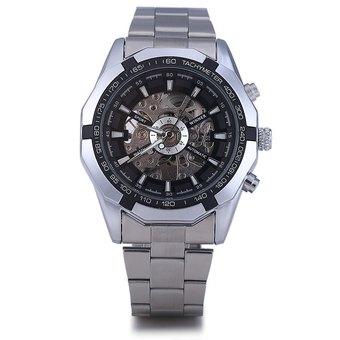 Winner W340 Men Hollow Automatic Mechanical Watch Stainless Steel Band BLACK (Intl)  