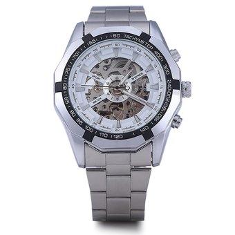 Winner W340 Men Hollow Automatic Mechanical Watch Stainless Steel Band White (Intl)  