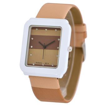 Womage Casual Women Leather Strap Quartz Diamond Square Watch(Brown) (Intl)  