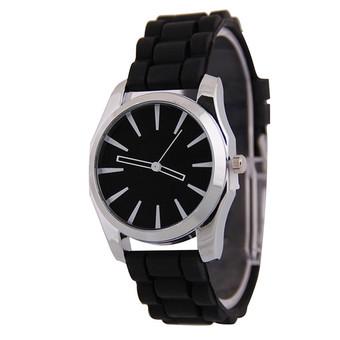 Women Black Silicone Strap Quartz Wrist Watch  