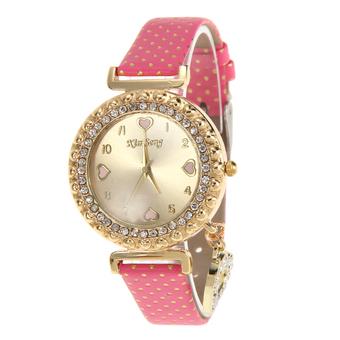 Women Bracelet Leather Crystal Dial Quartz Analog Wristwatch Rosered (Intl)  