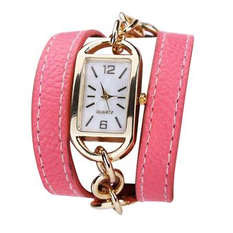 Women Bracelet Watch Square PU Leather Fashion Dress Wristwatch Pink (Intl)  