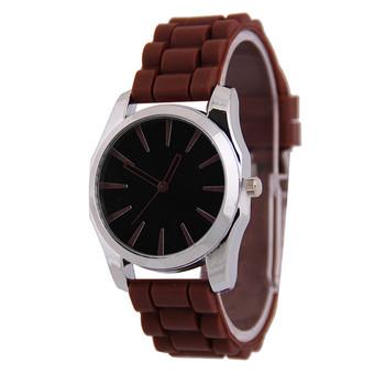 Women Brown Silicone Strap Quartz Wrist Watch  