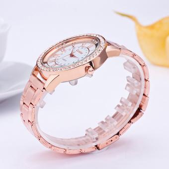 Women Crystal Rhinestone Stainless Steel Analog Quartz Wristwatch Rosegold (Intl)  