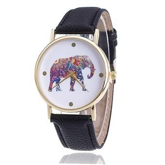 Women Elephant Leather Strap Watch Fashion Women Quartz Wristwatch (Black) - Intl  