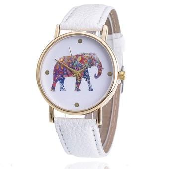 Women Elephant Leather Strap Watch Fashion Women Quartz Wristwatch (White) - Intl  