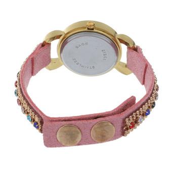 Women Geneva Leather Rhinestone Strap Quartz Bracelet Wrist Watch Pink(Intl)  