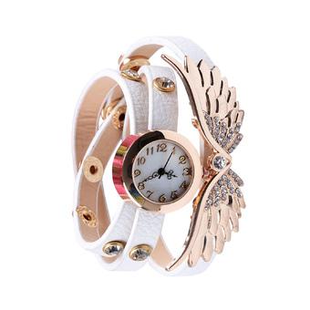 Women Ladies Angel Wings Rhinestone PU Leather Bracelet Quartz Wrist Watch White  