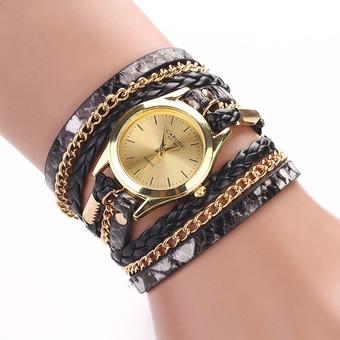 Women Leopard Band Bracelet Quartz Braided Winding Wrap WristWatch Black  