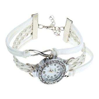 Women Love Bracelet Bangle Leather Crystal Dial Analog Quartz Watch White (Intl)  