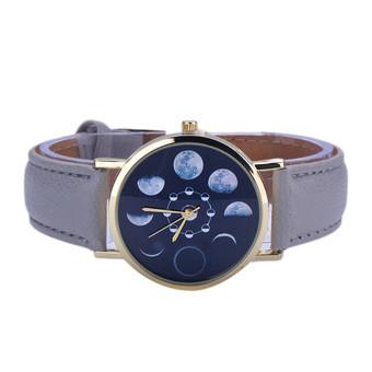 Women Lunar Eclipse Pattern Leather Analog Quartz Wrist Watch Gray (Intl)  