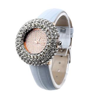 Women Luxury Starry Leather Inlay Diamond Rhinestone Quartz Watches White  