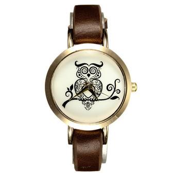 Women Owl Brown Faux Leather Wrist Watch  