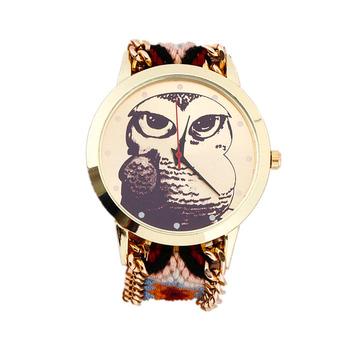 Women Owl Cover Music Festival Woven Bracelet DIY Genevan Watch Purple (Intl)  