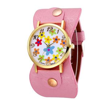 Women Pink Leather Strap Watch  