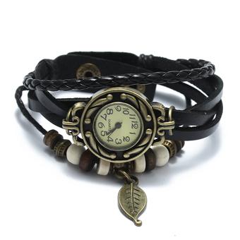 Women Quartz Bracelet Wrist Watch Leather Band Leaf Decoration Retro New Design  